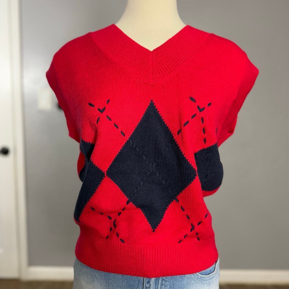 English Factory Argyle Pullover Sweater Vest, Multi Red, M